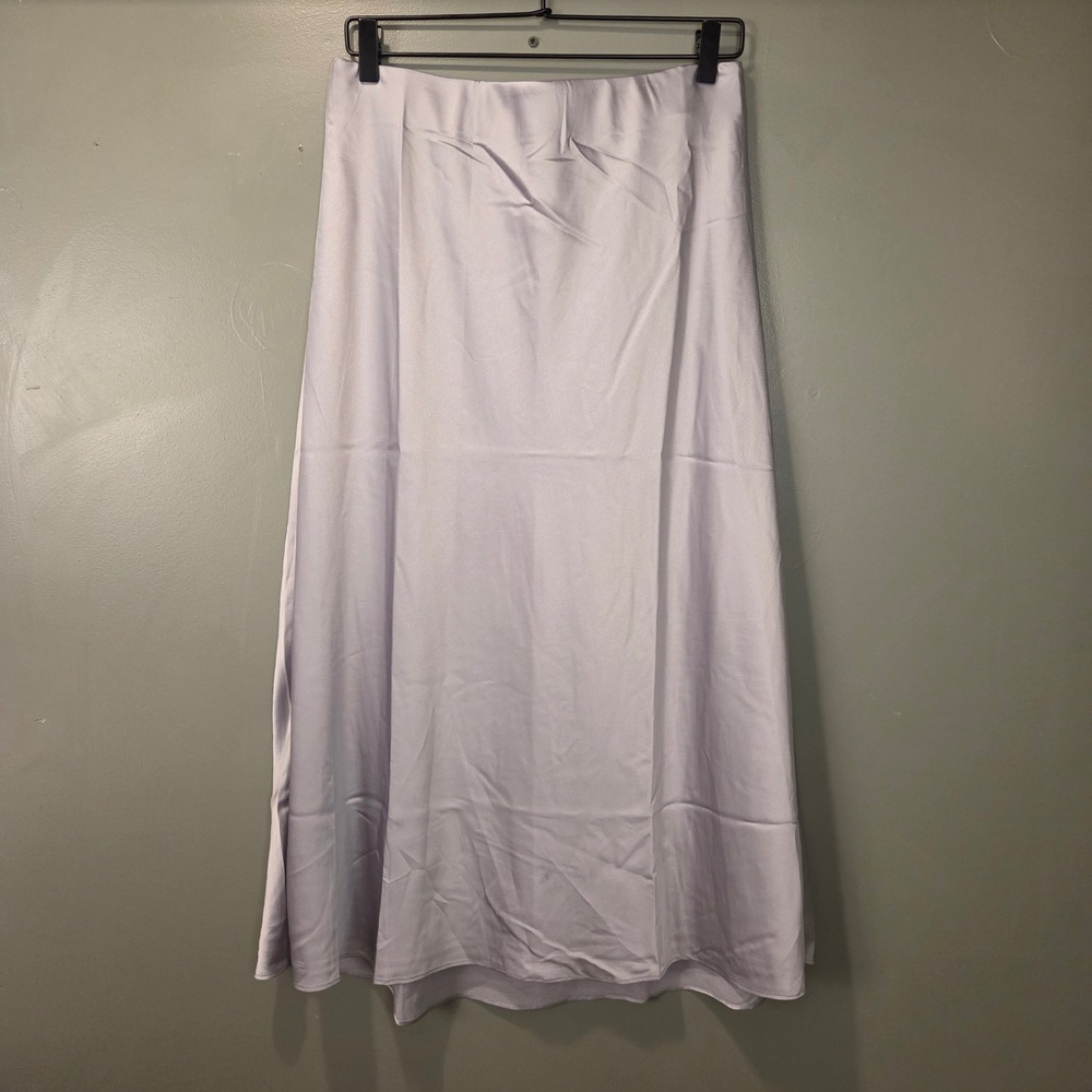 NWT Ann Taylor Women's Satin Slip Midi Skirt, Size M, Silver, Pull On Lined